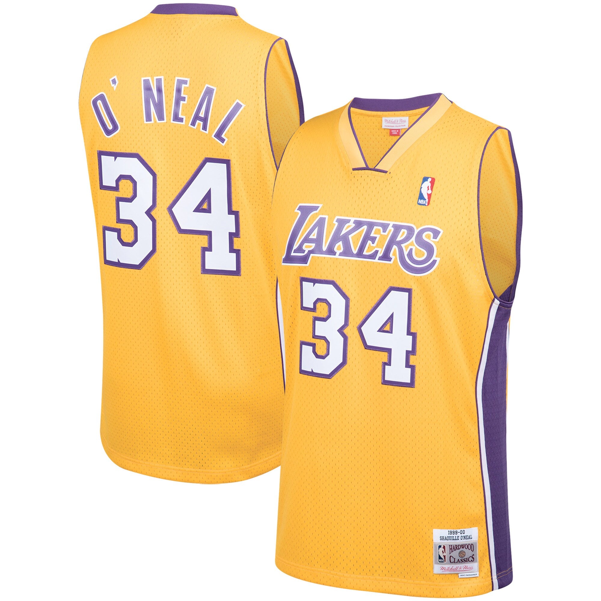 Lakers Shaquille O'Neal Signed Yellow M&N 1999-2000 HWC Swingman Jersey BAS  Wit